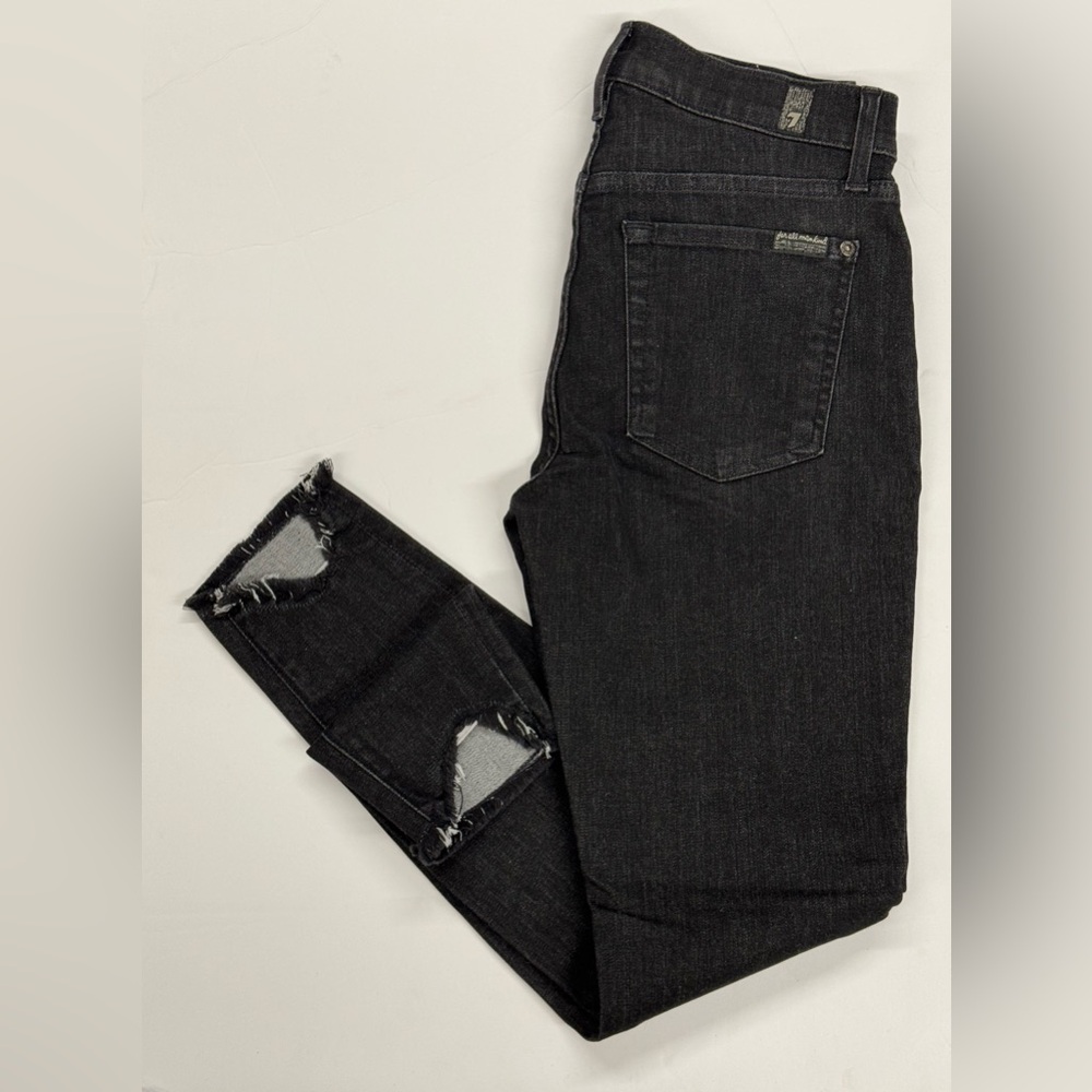 7 For All Mankind Black Skinny Distressed Jeans Size 26